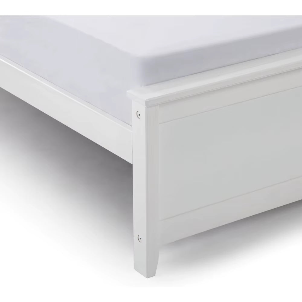 Solid Wood Queen Bed Frame, Platform Bed with Headboard, White