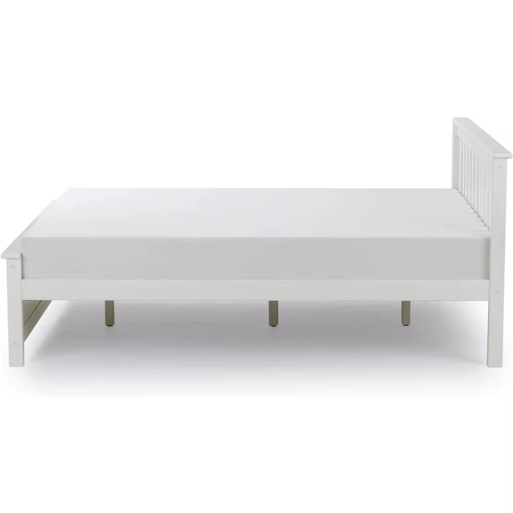 Solid Wood Queen Bed Frame, Platform Bed with Headboard, White