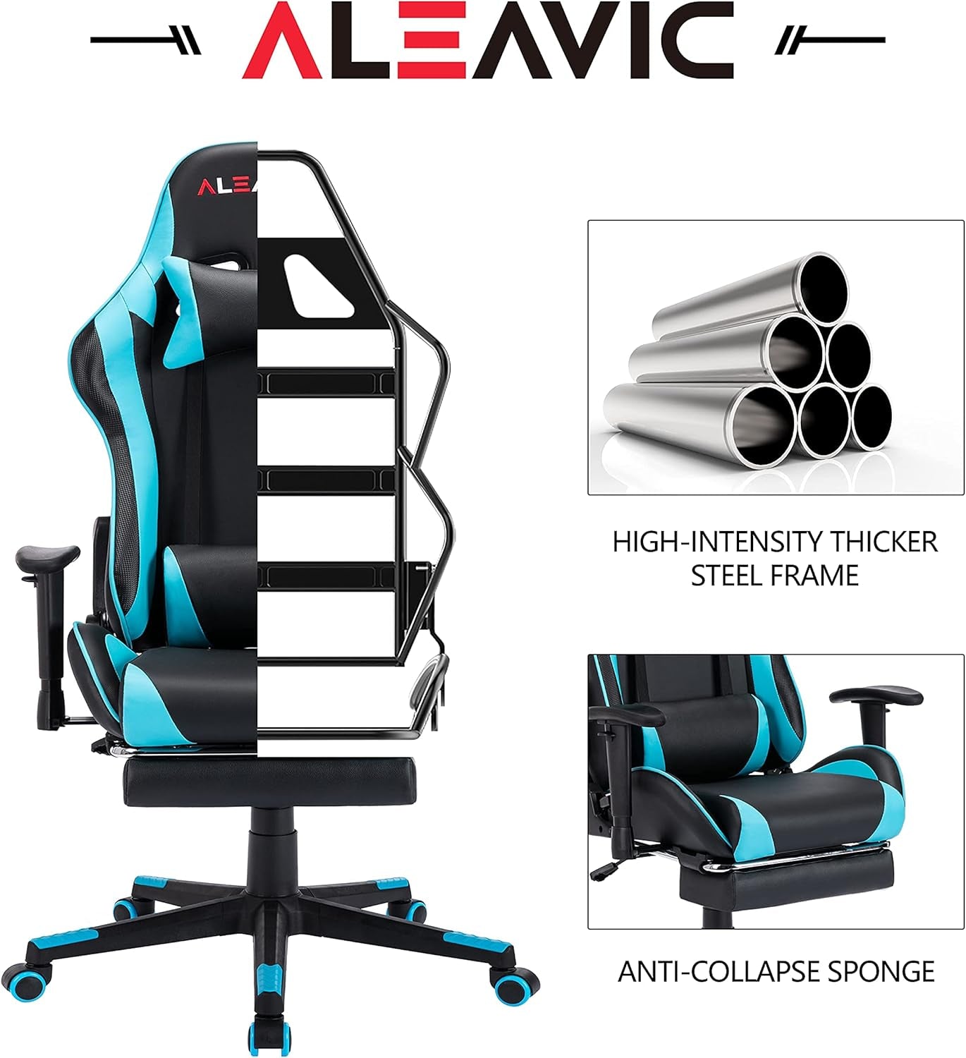 Gaming Chair,Gaming Chair with Footrest, High Back Ergonomic Gaming Chair Adjustable,Racing Style PU Leather Gamer Chair,Computer Gaming Chair with Headrest and Lumbar Support