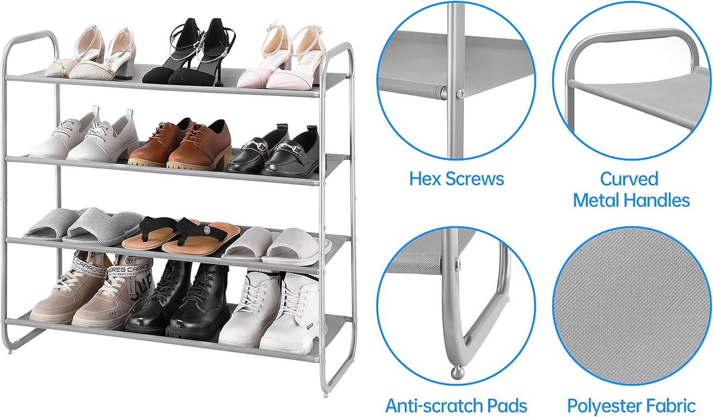 4 Tier Shoe Rack Storage Organinzer 4 Shelf Shoe Rack Organizer,Entrance Fabric Shoe Shelf Small for Closet Entryway Hallway Bedroom(Light Gray)
