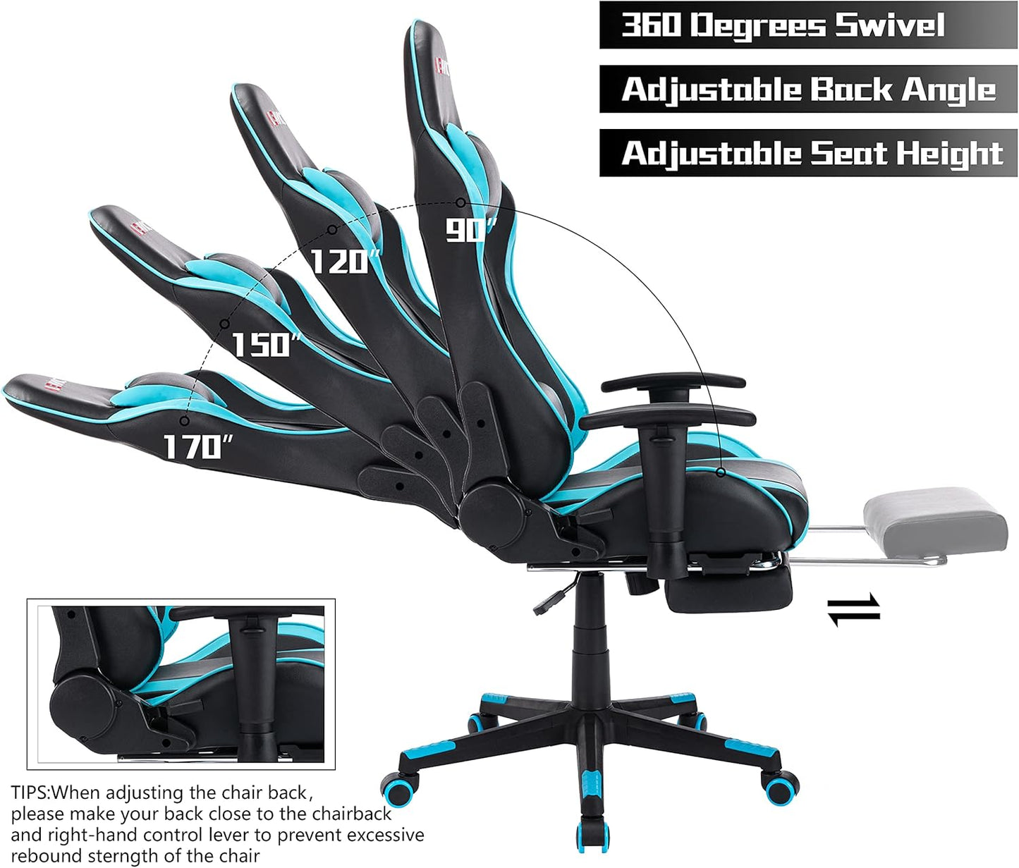 Gaming Chair,Gaming Chair with Footrest, High Back Ergonomic Gaming Chair Adjustable,Racing Style PU Leather Gamer Chair,Computer Gaming Chair with Headrest and Lumbar Support
