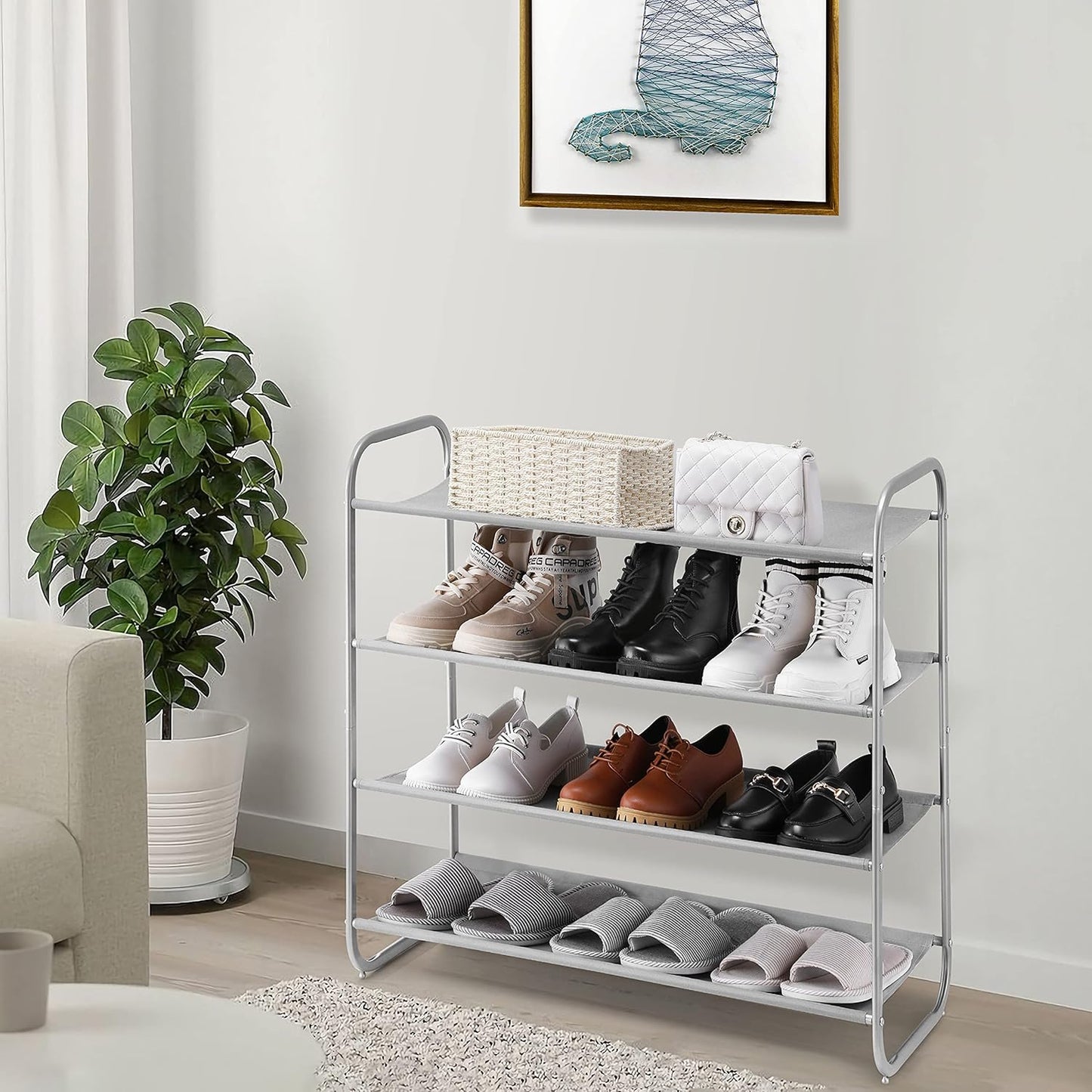 4 Tier Shoe Rack Storage Organinzer 4 Shelf Shoe Rack Organizer,Entrance Fabric Shoe Shelf Small for Closet Entryway Hallway Bedroom(Light Gray)