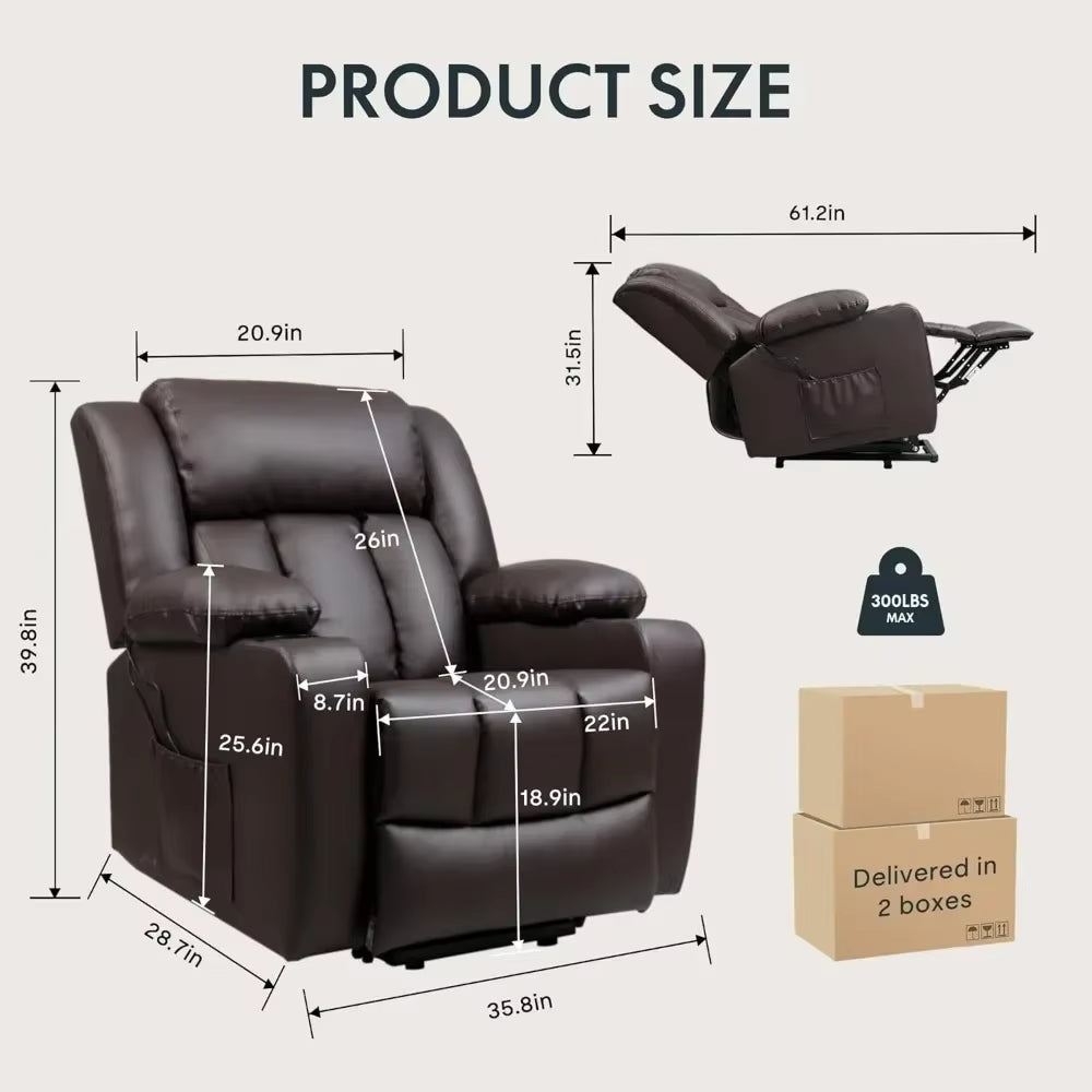 Power Lift Recliner Chair, Electric Leather Lift Recliner Chair W/Massage & Heat Cup Holders Lift Reclining Chair Sofa, Recliner