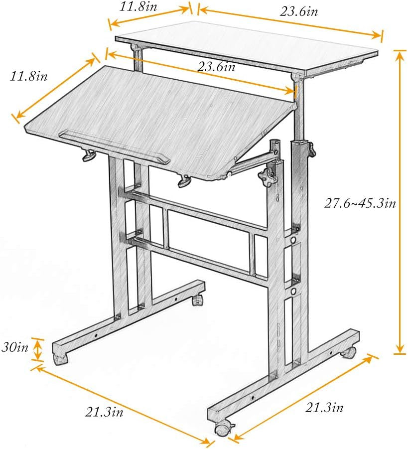 Mobile Standing Desk Stand up Desk Rolling Desk, Stand Sit Desk Mobile Computer Desk Adjustable Standing Desk 23.6Inches Table Workstation Mobile Desk Cart Tray Black