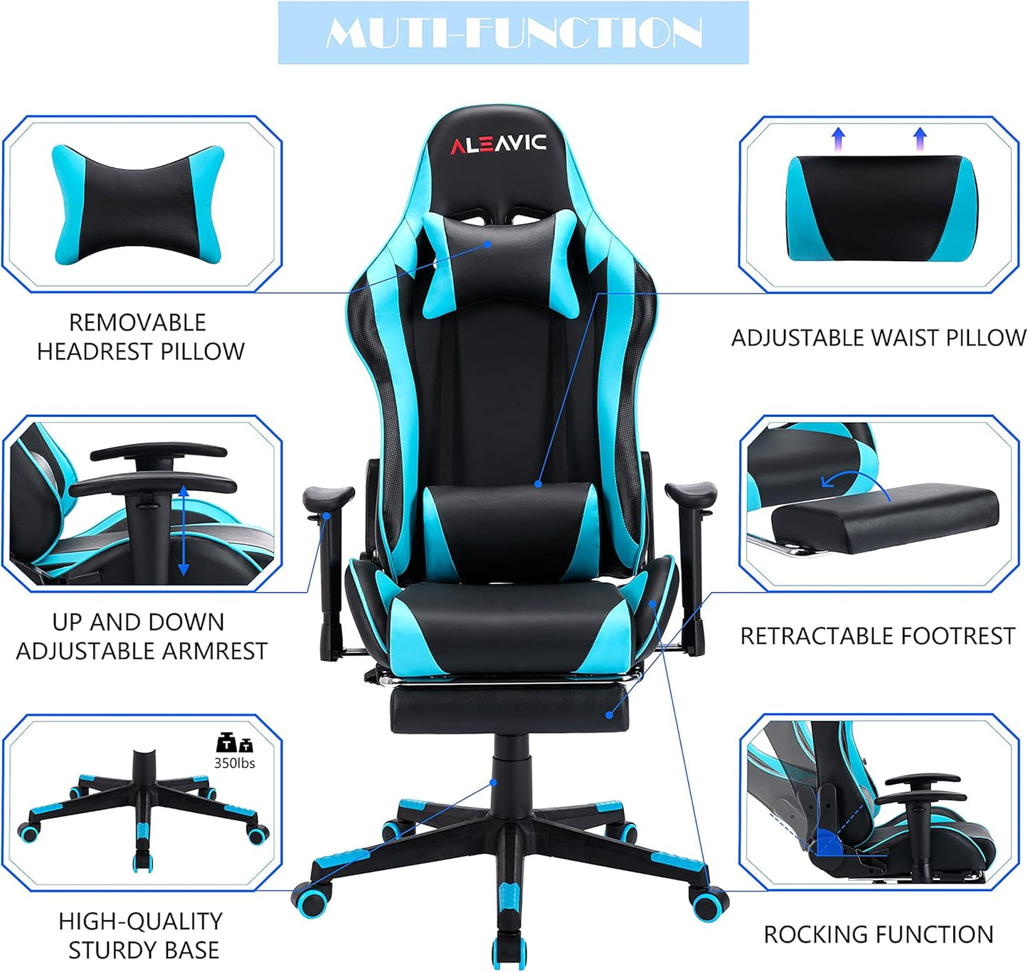 Gaming Chair，Gaming Chair with Footrest， High Back Ergonomic Gaming Chair Adjustable，Racing Style PU Leather Gamer Chair，Computer Gaming Chair with Headrest and Lumbar Support