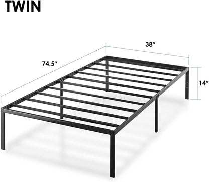 14-Inch Metal Platform Beds W/ Heavy Duty Steel Slat Mattress Foundation (No Box Spring Needed), Black