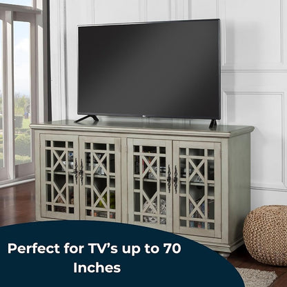 Marche 63" TV Stand - Antique Silver - Versatile Multi-Use Design - with Two Large Cabinets for Storage