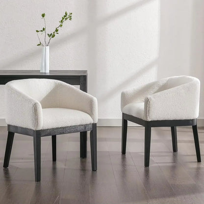 Dining Chairs Set of 2, Linen Upholstered Kitchen Dining Room Chairs, Curved Backrest Dining Chairs with Wood Legs