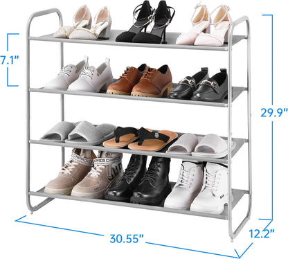 4 Tier Shoe Rack Storage Organinzer 4 Shelf Shoe Rack Organizer，Entrance Fabric Shoe Shelf Small for Closet Entryway Hallway Bedroom(Light Gray)