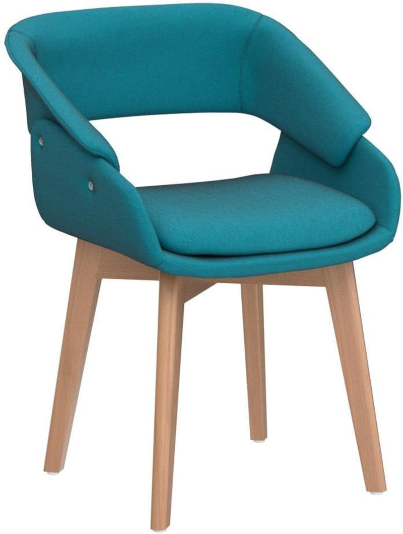 Modern Living Dining Room Accent Arm Chairs Set of 2 Linen Fabric Mid-Century Upholstered Side Seat Club Guest with Solid Wood Legs 9133 (Teal+Cushion)…