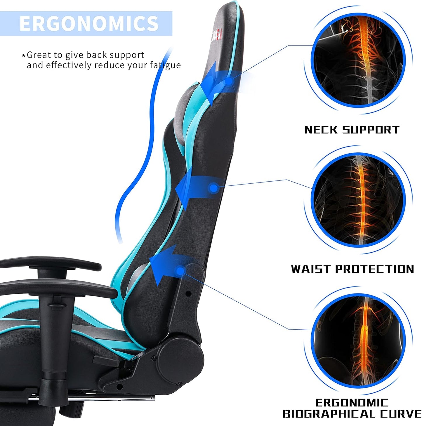 Gaming Chair，Gaming Chair with Footrest， High Back Ergonomic Gaming Chair Adjustable，Racing Style PU Leather Gamer Chair，Computer Gaming Chair with Headrest and Lumbar Support