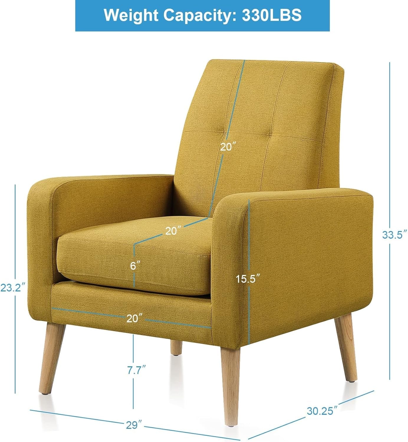 Accent Chair, Modern Comfy Arm Chair Upholstered Armchair Tufted Button Linen Fabric Single Sofa Accent Chair with Arms for Living Room Bedroom Small Spaces Apartment Office Mustard Yellow