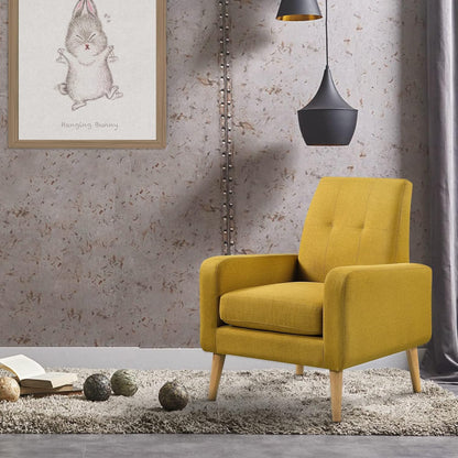 Accent Chair, Modern Comfy Arm Chair Upholstered Armchair Tufted Button Linen Fabric Single Sofa Accent Chair with Arms for Living Room Bedroom Small Spaces Apartment Office Mustard Yellow