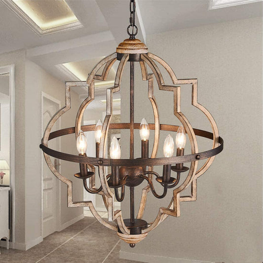 Orb 6-Light Chandelier Rustic Vintage Metal Chandelier Stardust Finish Foyer Chandelier Adjustable Height Dining Light Living Room Lighting Kitchen Chandelier UL Listed