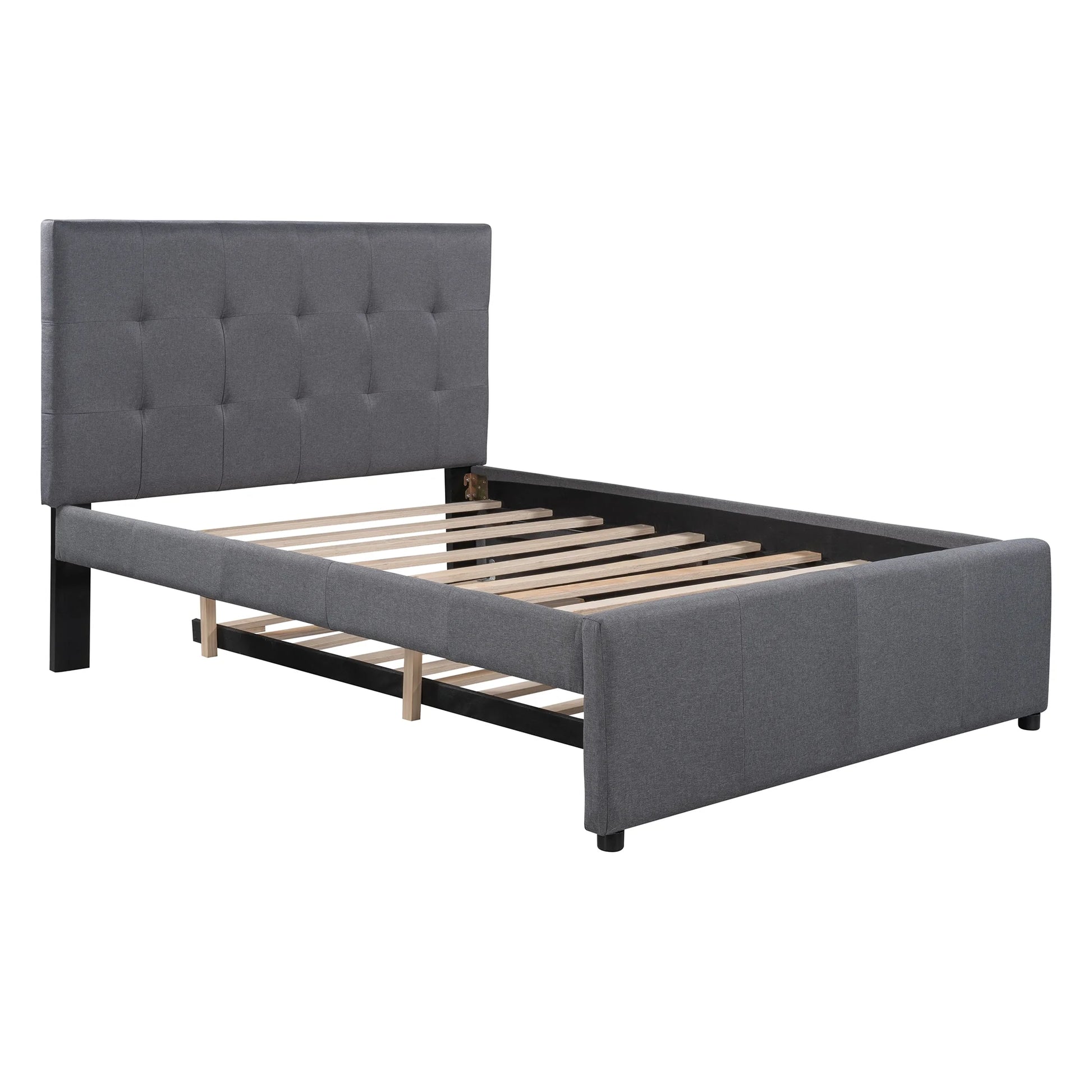 Line Full Size Upholstered Platform Bed with Trundle for Kids, Gray