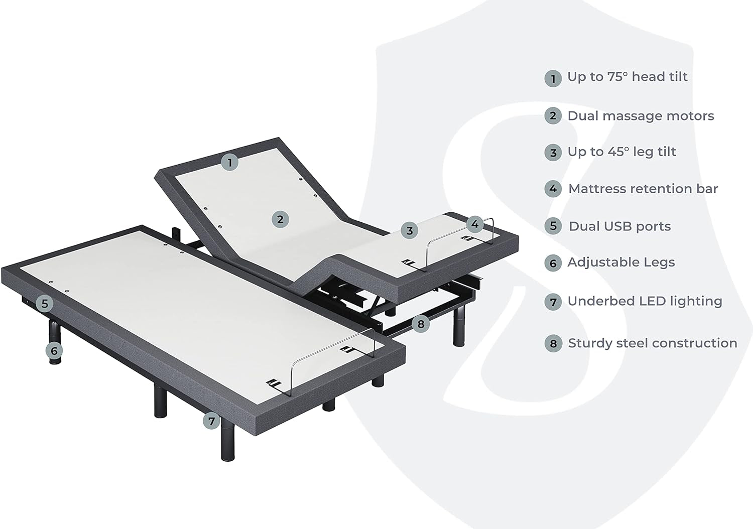 Split King Adjustable Bed Base Frame 5 Minute Assembly, Head & Foot Articulation, USB Ports, Zero Gravity, Interactive Dual Massage, Wireless, Classic (Split King)