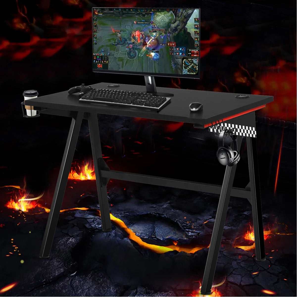 Gaming Desk Home Office PC Table Computer Desk with Cup Holder & Headphone Hook