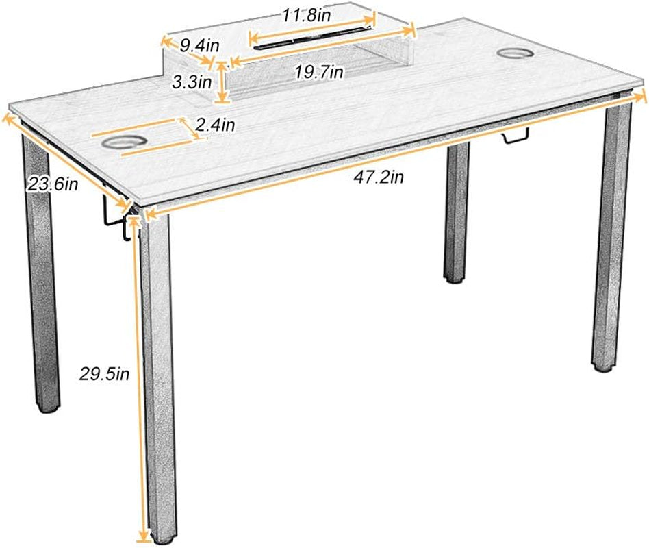 Gaming Computer Desk, 47 Inches Desk Gaming Table Workstation Desk with Display Stand and Cable Management and Headphone Holder, Teak BHUS-AC14BB