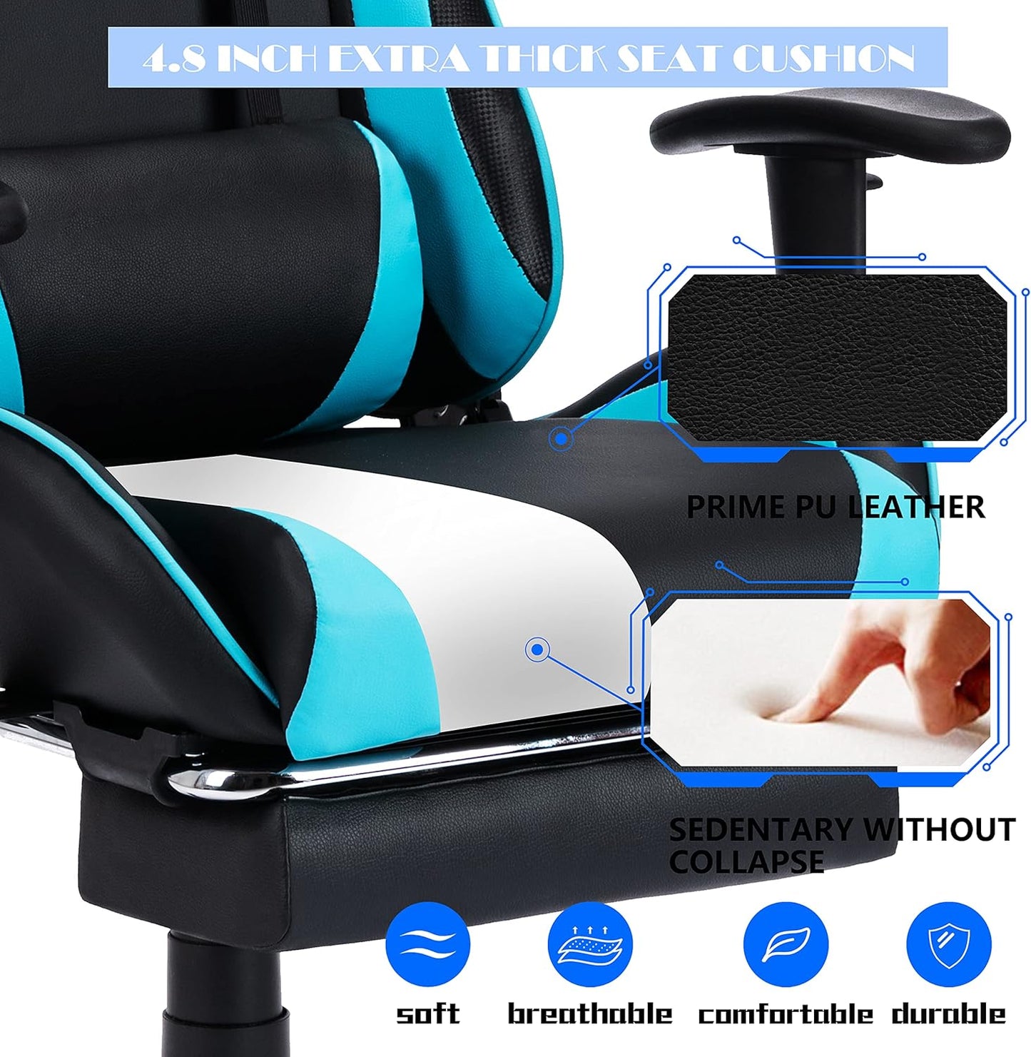 Gaming Chair，Gaming Chair with Footrest， High Back Ergonomic Gaming Chair Adjustable，Racing Style PU Leather Gamer Chair，Computer Gaming Chair with Headrest and Lumbar Support