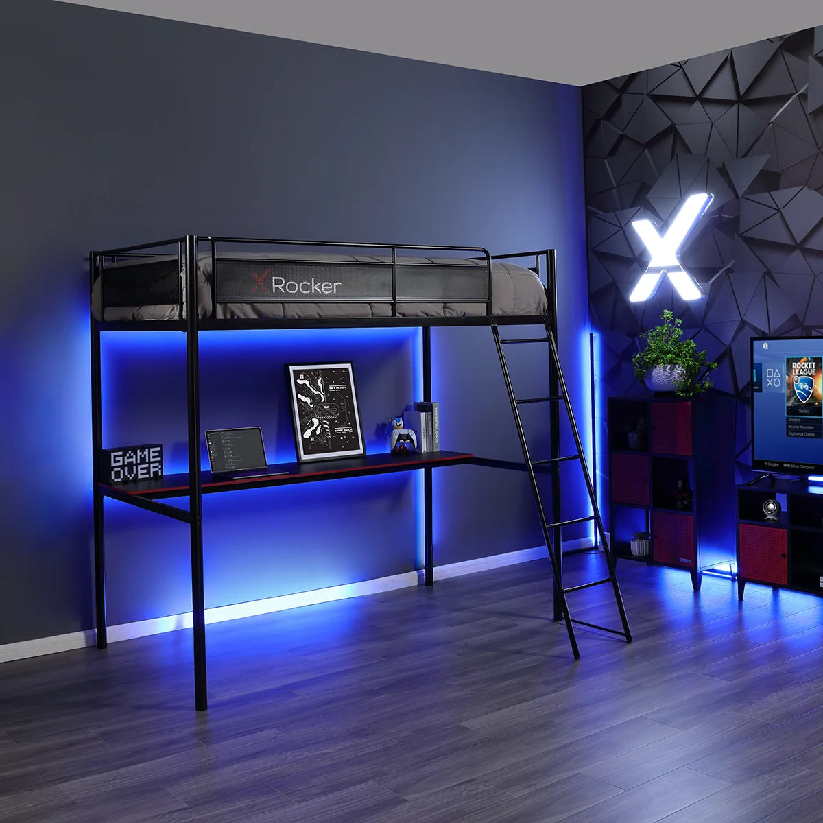 HQ Gaming Bunk Bed with LED Lighting, Black, Twin