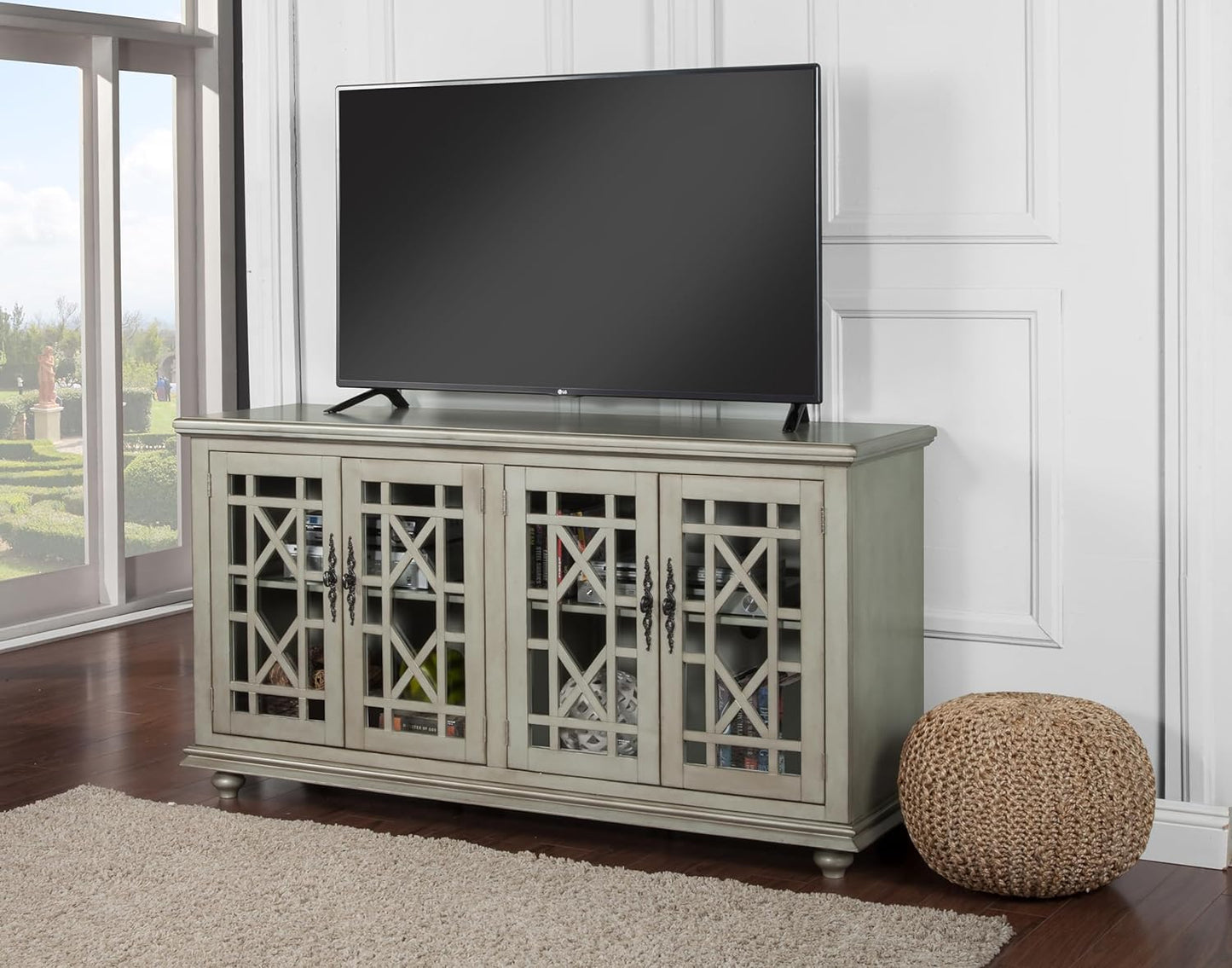 Marche 63" TV Stand - Antique Silver - Versatile Multi-Use Design - with Two Large Cabinets for Storage