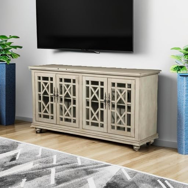 Marche 63" TV Stand - Antique Silver - Versatile Multi-Use Design - with Two Large Cabinets for Storage