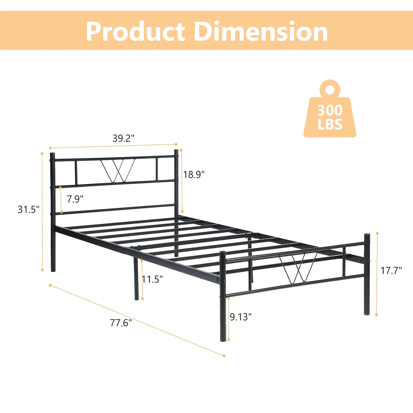 Twin Size Bed Frame, 11.2" Height Classic Metal Bed Frame with under Bed Storage/No Box Spring Needed,Black