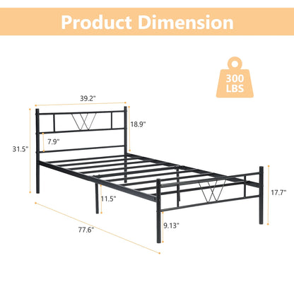 Twin Size Bed Frame, 11.2" Height Classic Metal Bed Frame with under Bed Storage/No Box Spring Needed,Black