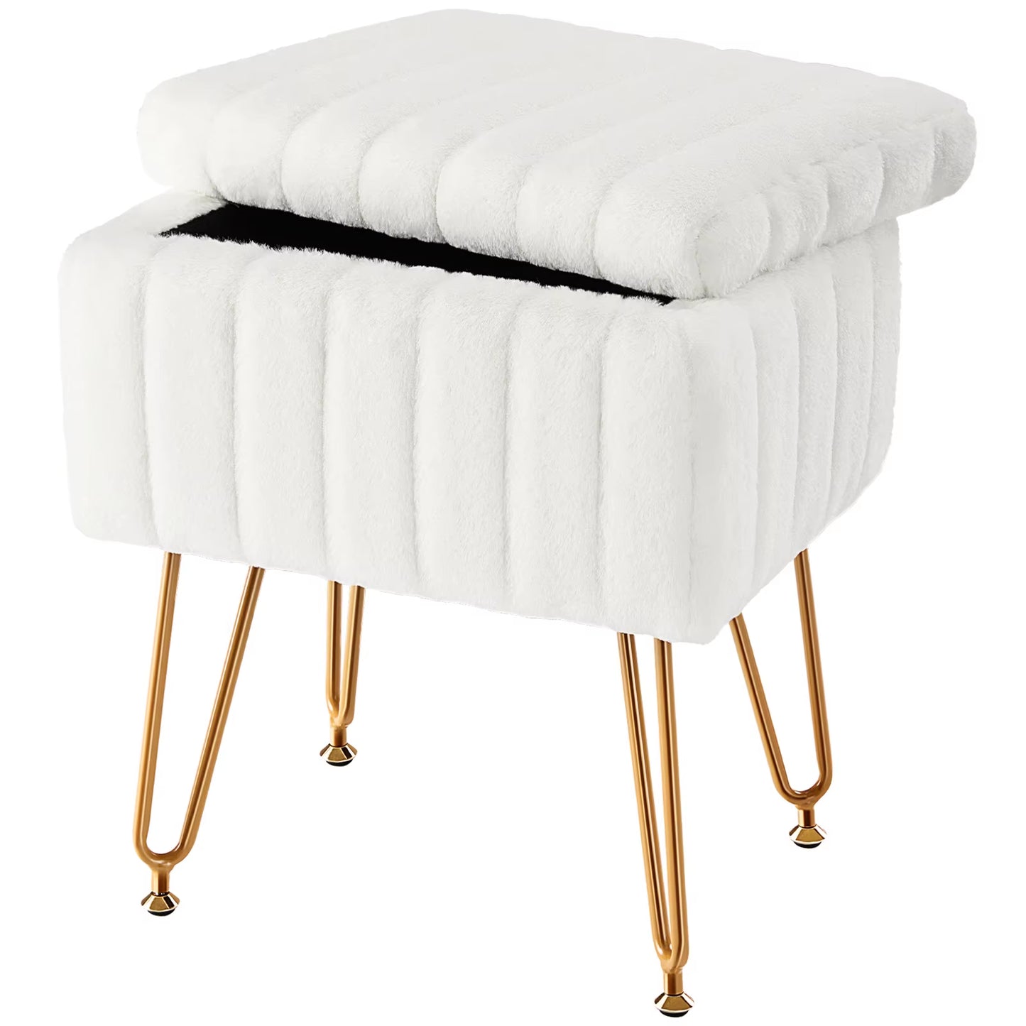 Faux Fur Living Room Hidden Storage Stools & Ottomans Padded Makeup with 4 Metal Legs Anti-Slip Adjustable Feet for Home