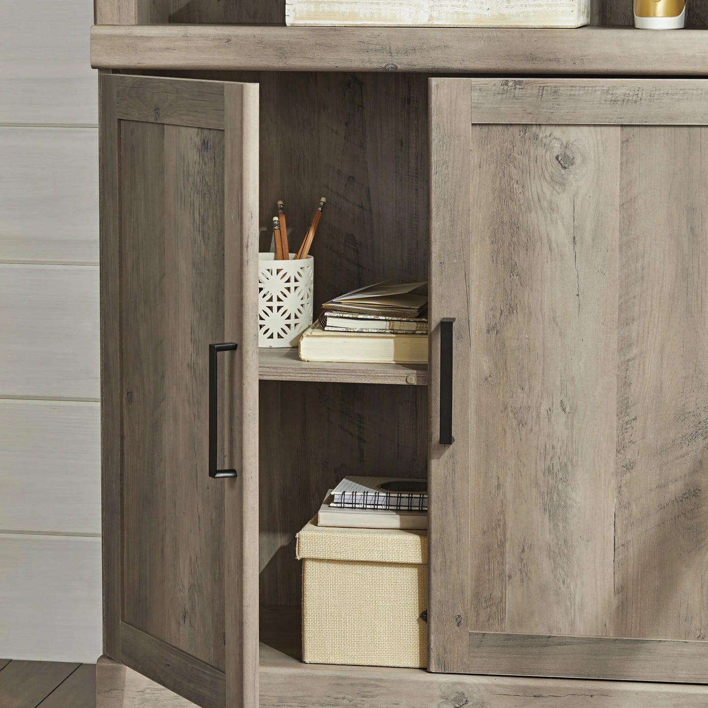 Glendale 5 Shelf Bookcase with Doors, Rustic Gray Finish