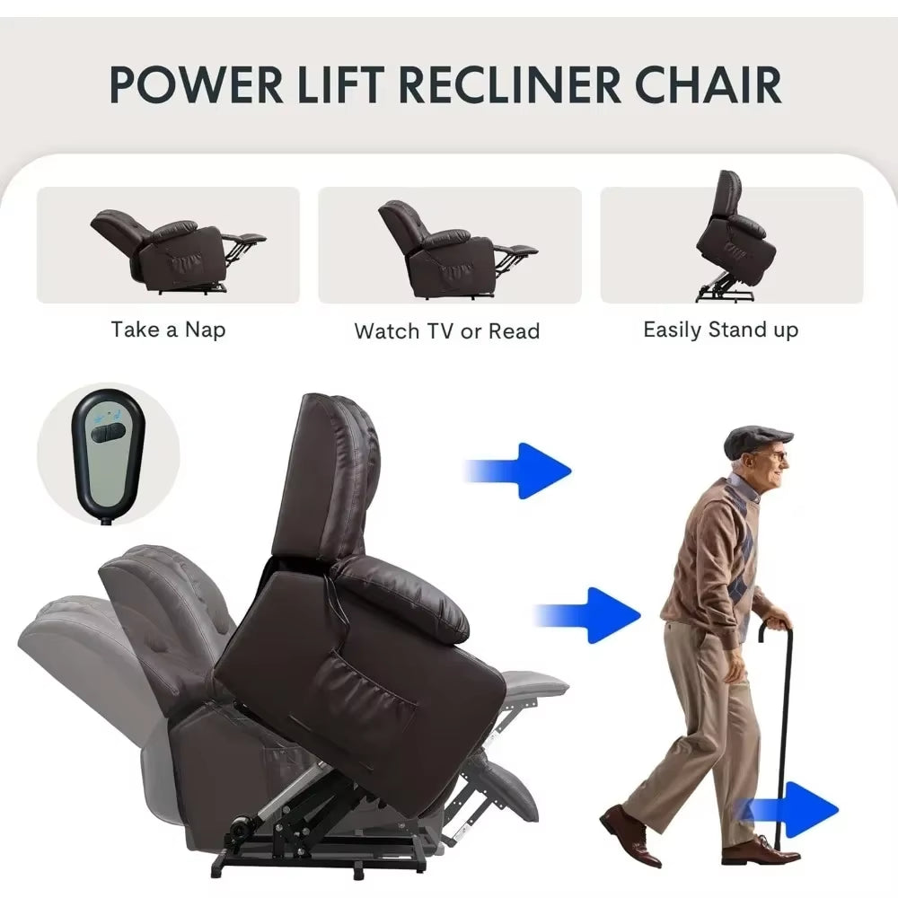 Power Lift Recliner Chair, Electric Leather Lift Recliner Chair W/Massage & Heat Cup Holders Lift Reclining Chair Sofa, Recliner