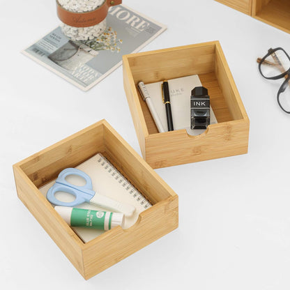 Bamboo Desk Organizer - Mini Desktop Drawer Tabletop Storage Organization Box for Office Home Toiletries Supplies, No Assembly Required (3 Drawer)