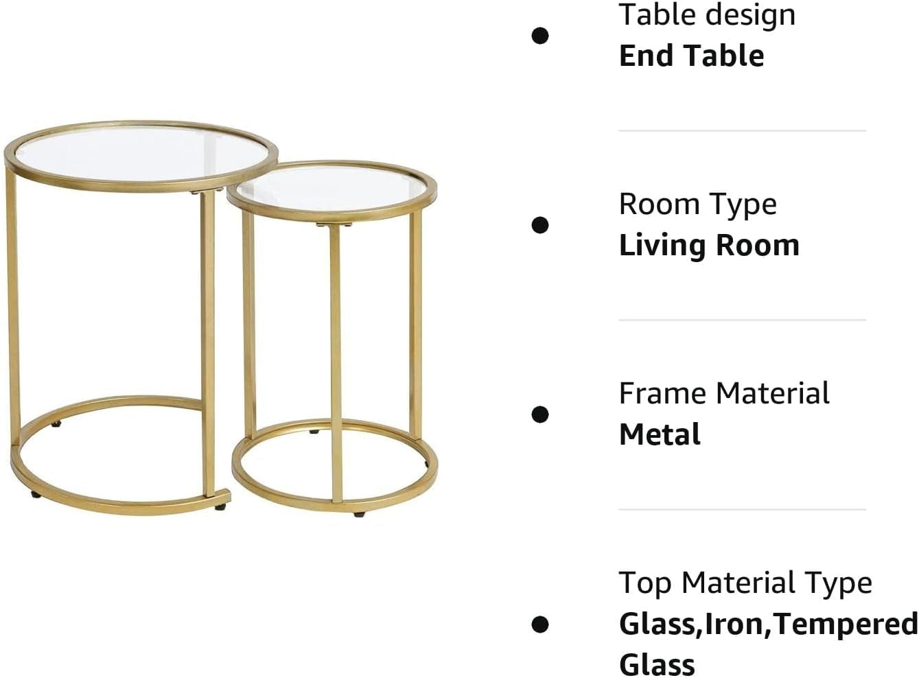 Gold Glass Nesting Side End Tables Set of 2, round Small Stacking Drink Coffee Table for Small Space, Living Room, Bedroom, Christmas, New Year