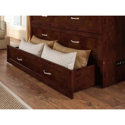 Deerfield Murphy Bed Chest Full Walnut with Charger