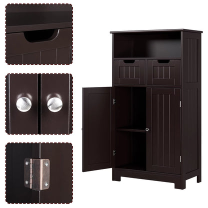 Bathroom Cabinet, Floor Storage Cabinet with 2 Doors and 2 Drawers, Free Standing Wooden Storage Organizer for Living Room, Dark Brown