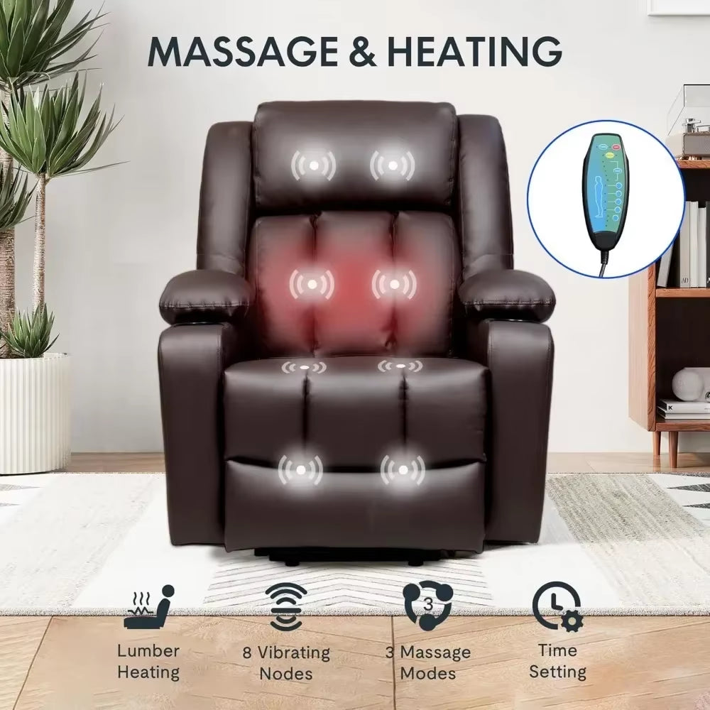 Power Lift Recliner Chair, Electric Leather Lift Recliner Chair W/Massage & Heat Cup Holders Lift Reclining Chair Sofa, Recliner