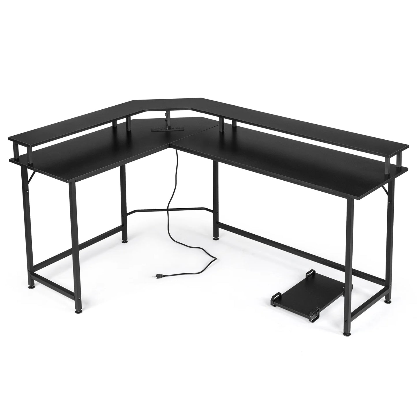 Ktaxon L-Shaped Gaming Desk with USB Wireless Charging, 55" Computer Desk with Monitor Stand, Corner Writing Desk with LED Light, Black