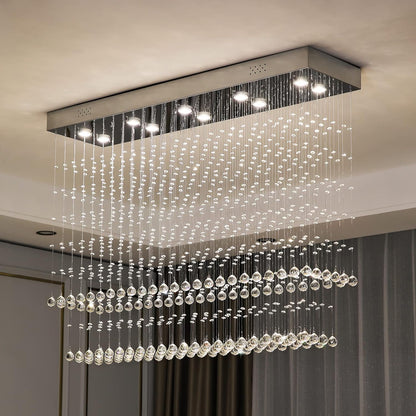 Modern Rectangular Crystal Chandelier Ceiling Lighting Fixture Raindrop Pendant 10 Lights Rectangle Crystal Chandeliers for Dining Rooms Foyer Entryway Kitchen L 47" X W 12" X H 35.5"