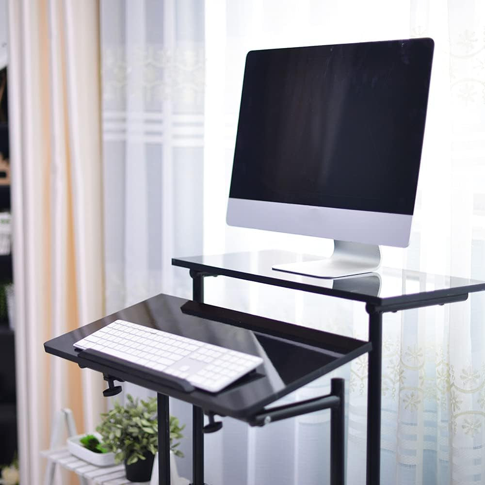 Mobile Standing Desk Stand up Desk Rolling Desk, Stand Sit Desk Mobile Computer Desk Adjustable Standing Desk 23.6Inches Table Workstation Mobile Desk Cart Tray Black