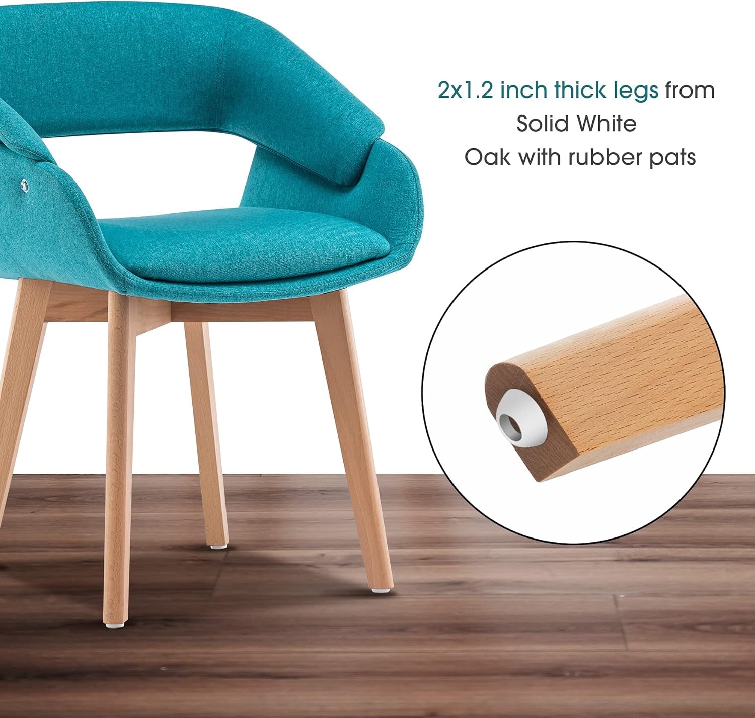 Modern Living Dining Room Accent Arm Chairs Set of 2 Linen Fabric Mid-Century Upholstered Side Seat Club Guest with Solid Wood Legs 9133 (Teal+Cushion)…