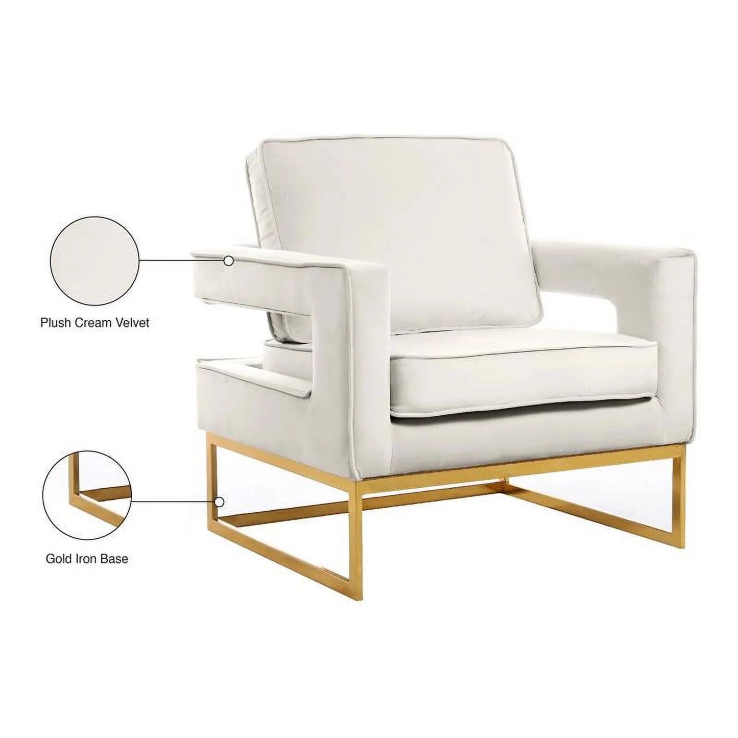 Noah Cream Velvet Accent Chair with Gold Iron Base