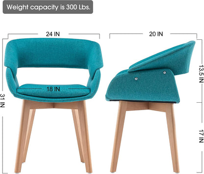 Modern Living Dining Room Accent Arm Chairs Set of 2 Linen Fabric Mid-Century Upholstered Side Seat Club Guest with Solid Wood Legs 9133 (Teal+Cushion)…