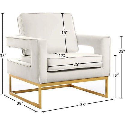 Noah Cream Velvet Accent Chair with Gold Iron Base