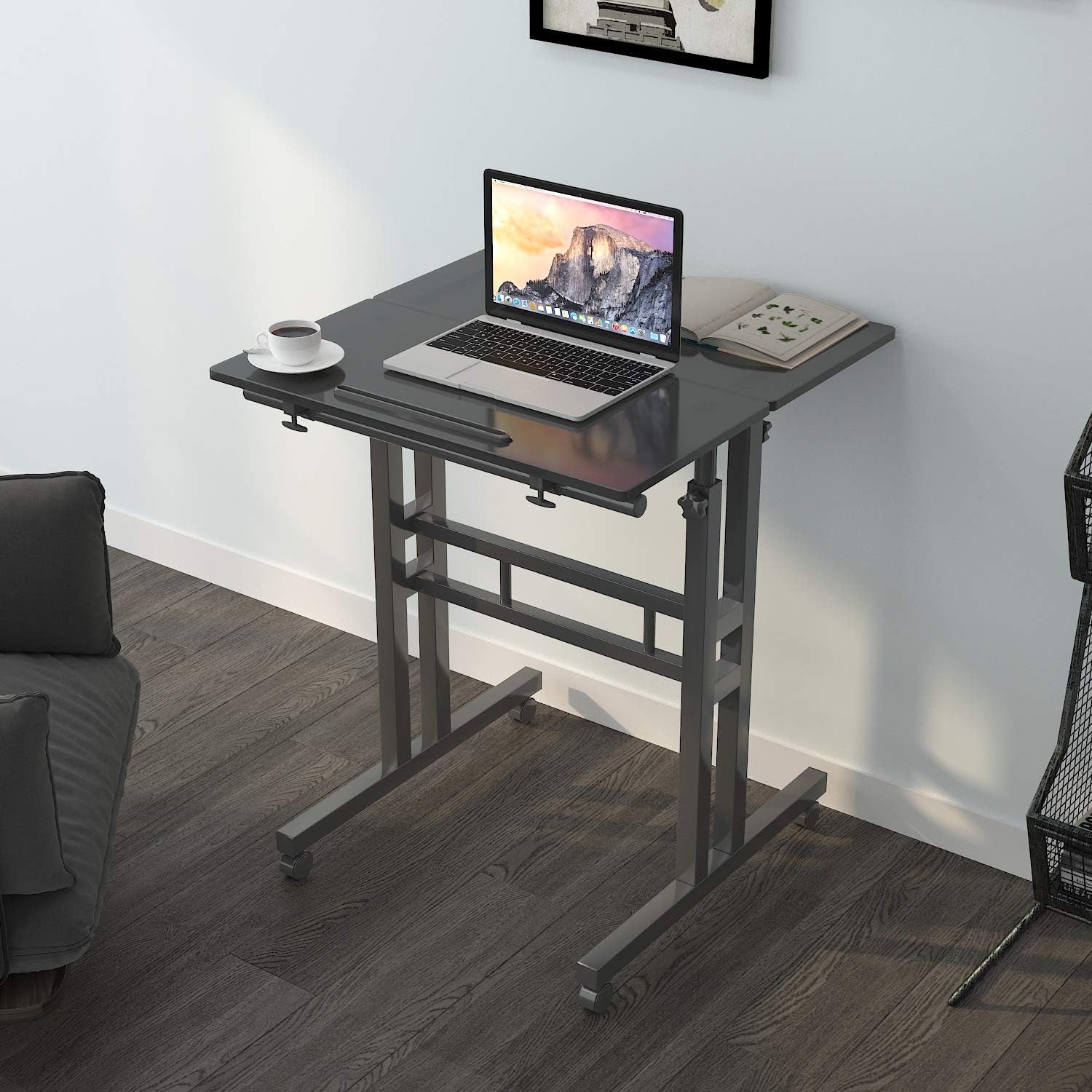 Mobile Standing Desk Stand up Desk Rolling Desk, Stand Sit Desk Mobile Computer Desk Adjustable Standing Desk 23.6Inches Table Workstation Mobile Desk Cart Tray Black