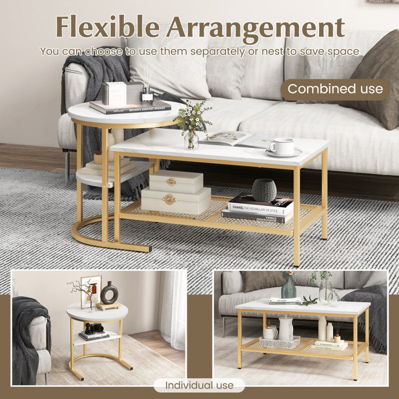 Set of 2 Nesting Coffee Table with Extra Storage Shelf for Living Room