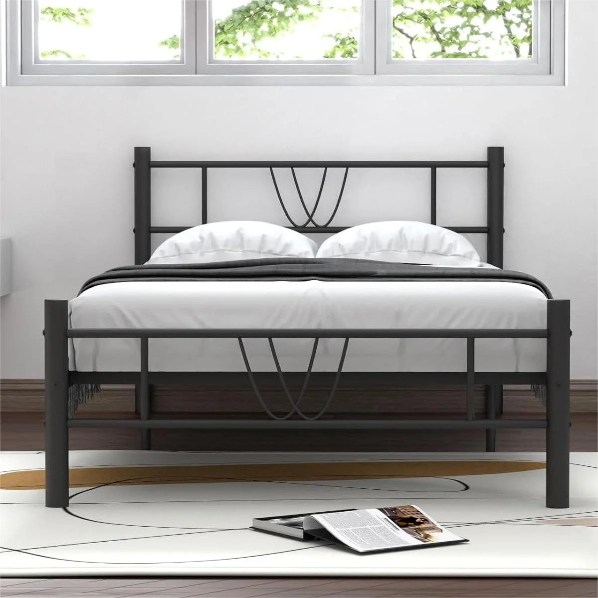 Twin Size Bed Frame, 11.2" Height Classic Metal Bed Frame with under Bed Storage/No Box Spring Needed,Black