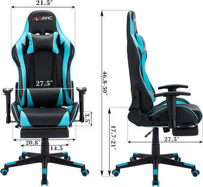 Gaming Chair，Gaming Chair with Footrest， High Back Ergonomic Gaming Chair Adjustable，Racing Style PU Leather Gamer Chair，Computer Gaming Chair with Headrest and Lumbar Support