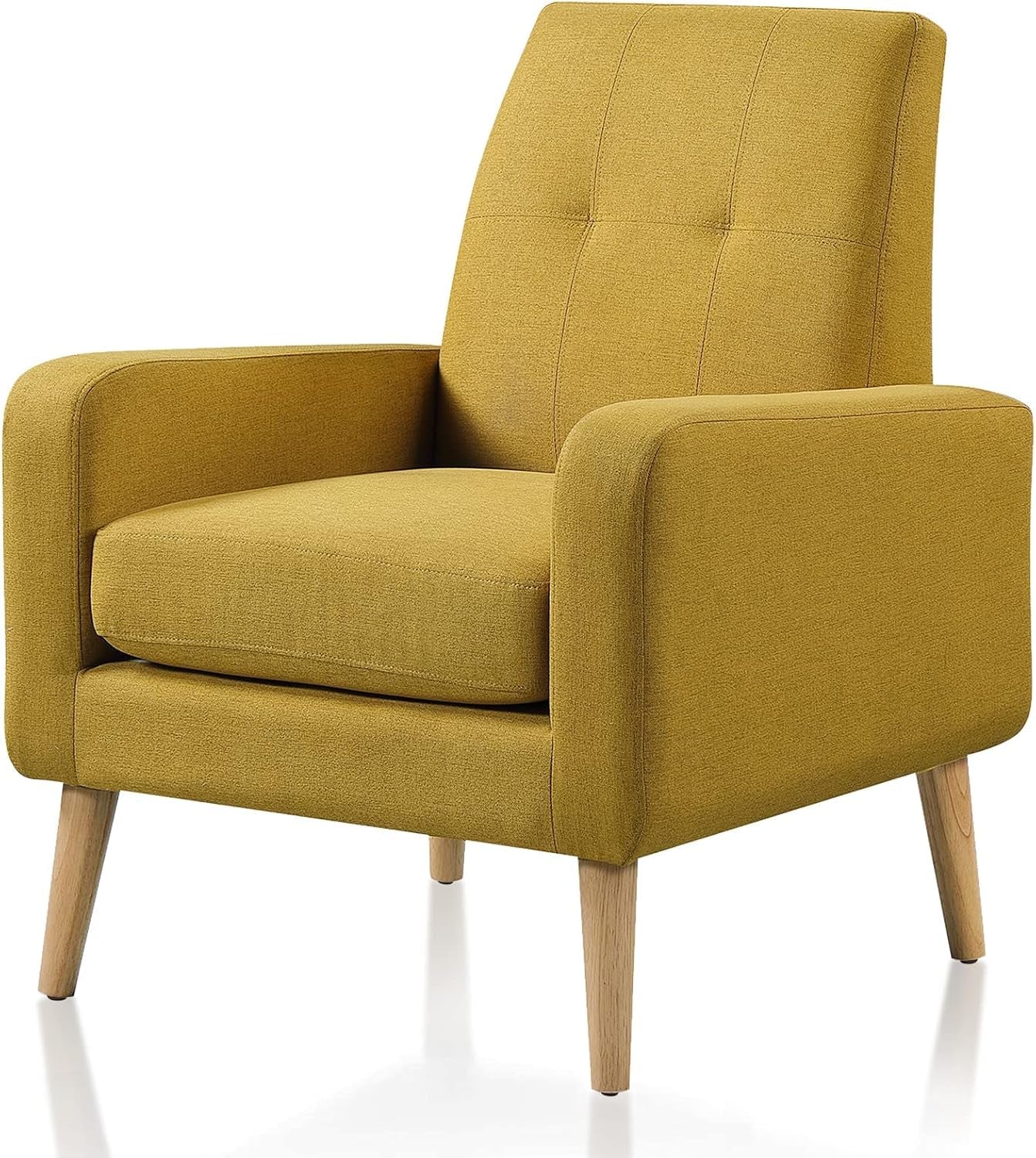 Accent Chair, Modern Comfy Arm Chair Upholstered Armchair Tufted Button Linen Fabric Single Sofa Accent Chair with Arms for Living Room Bedroom Small Spaces Apartment Office Mustard Yellow