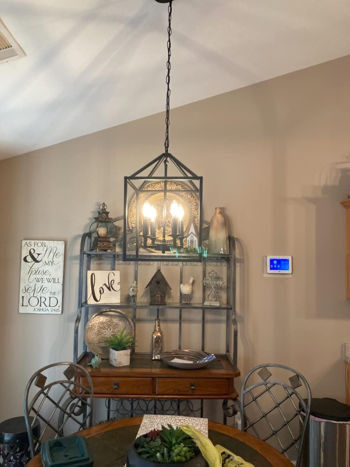 Black Farmhouse Pendant Light,Lantern Chandelier, Industrial Kitchen Light Fixture for Foyer Dining Room, Kitchen Island, Hallway (17''X11.8'', 4-Light, E12)