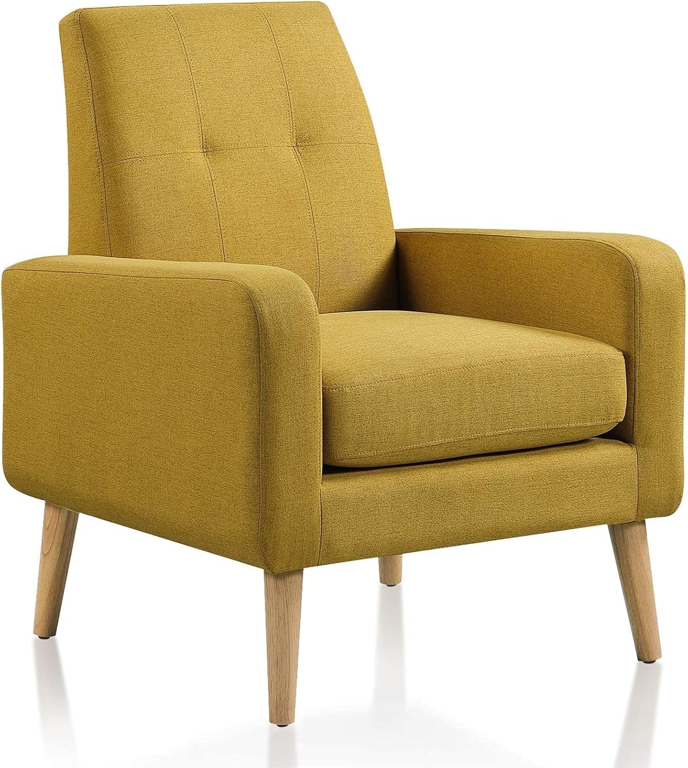 Accent Chair, Modern Comfy Arm Chair Upholstered Armchair Tufted Button Linen Fabric Single Sofa Accent Chair with Arms for Living Room Bedroom Small Spaces Apartment Office Mustard Yellow